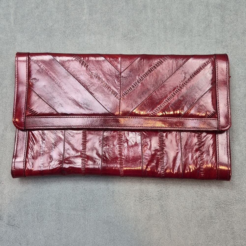Vintage Eel Skin Leather Clutch – Rich Burgundy Old Money | Luxe Statement Piece